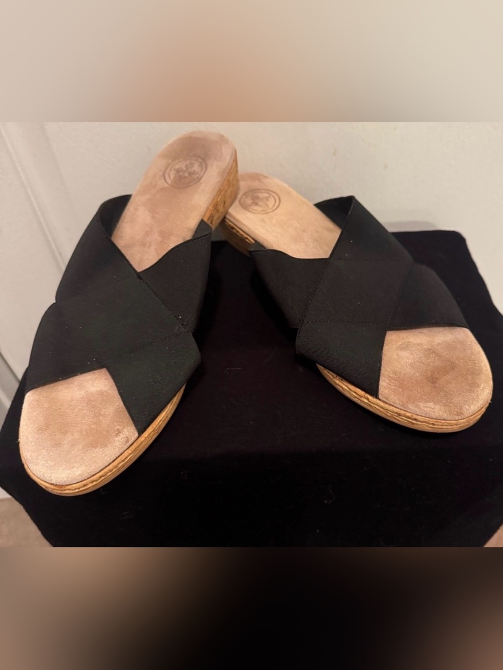 CHARLESTON SHOE CO. Black Crisscross Slide Mule-9